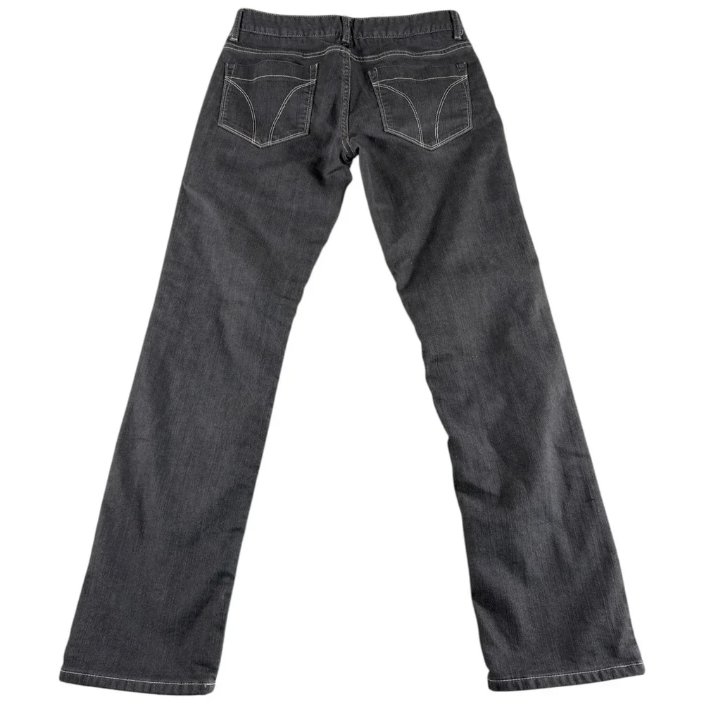 Prana‎ Jeans Womens 2 Dark Gray Flannel Lined Dark Wash Straight Leg Stitched